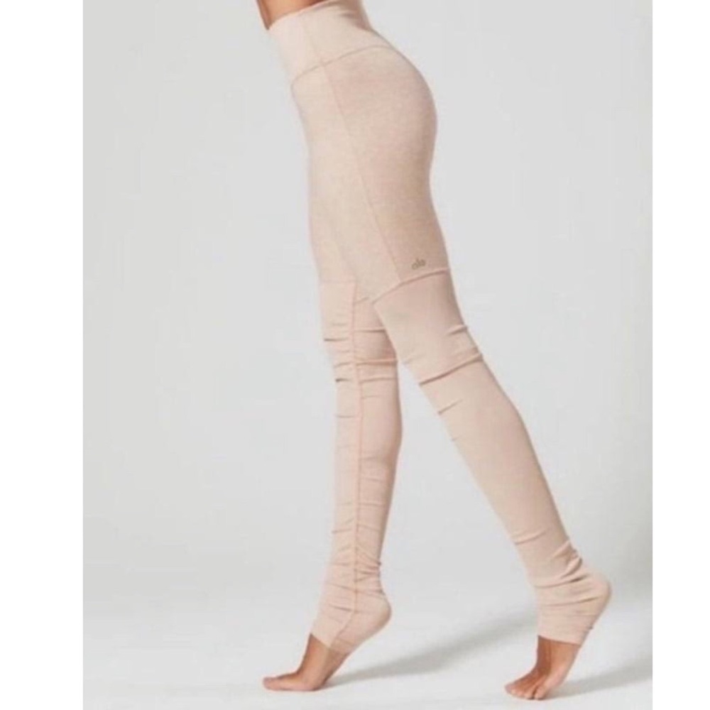 Alo Yoga Alosoft High Waisted High Rise Leggings Ribbed sz S small oatmeal beige